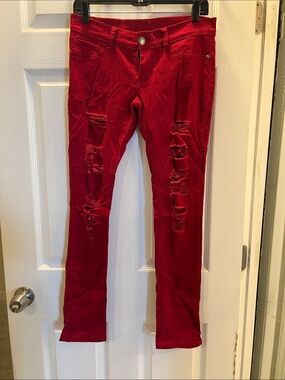Rue21 Red Skinny Jeans with Distressed Rips
